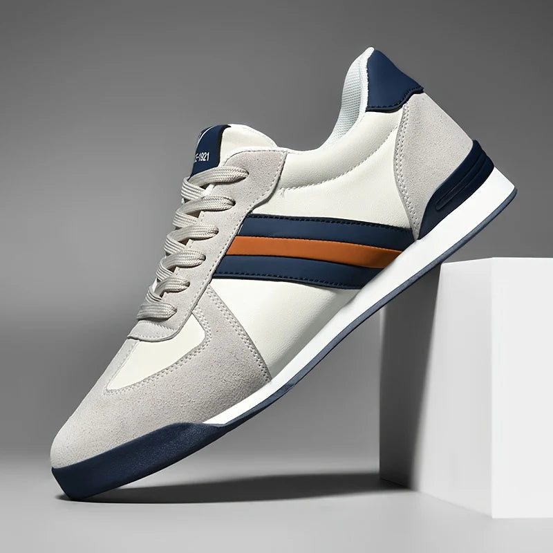 Men’s Genuine Leather Retro Stripe Comfort Trainers