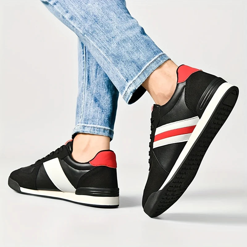 Men’s Genuine Leather Retro Stripe Comfort Trainers