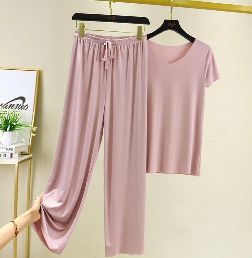 Soft Ice Silk Tee & Wide-Leg Pants Set