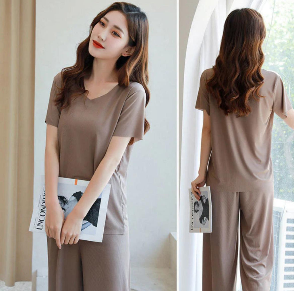 Soft Ice Silk Tee & Wide-Leg Pants Set