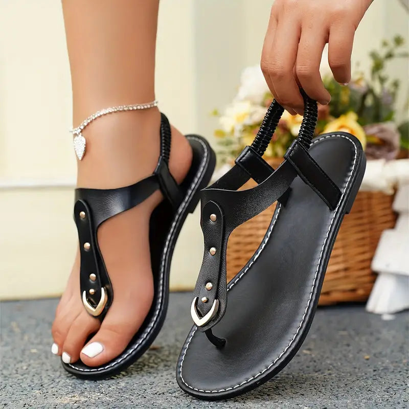 Women's Clip Toe Flat Sandals, Elastic Slip-On Summer Shoes