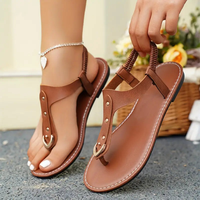 Women's Clip Toe Flat Sandals, Elastic Slip-On Summer Shoes