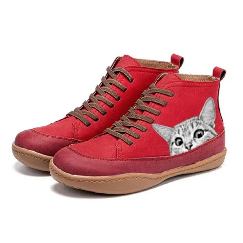 Women's Purrfect Cat Lover Leather Ankle Boots