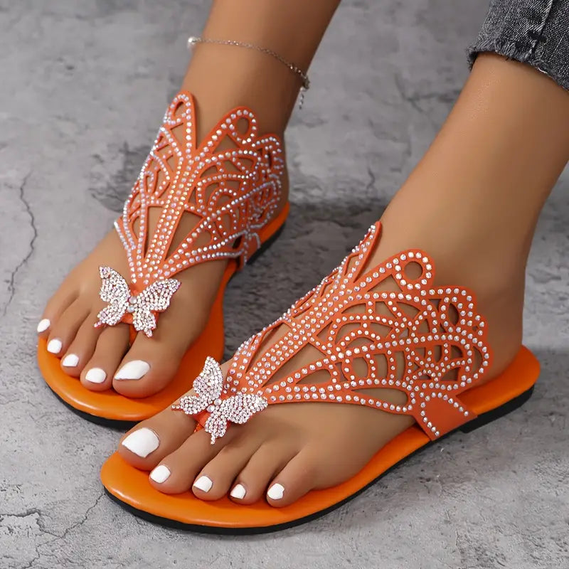 Rhinestone Butterfly Slide Sandals