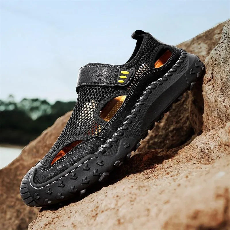 Men's Handmade Cowhide Breathable Mesh Sandals