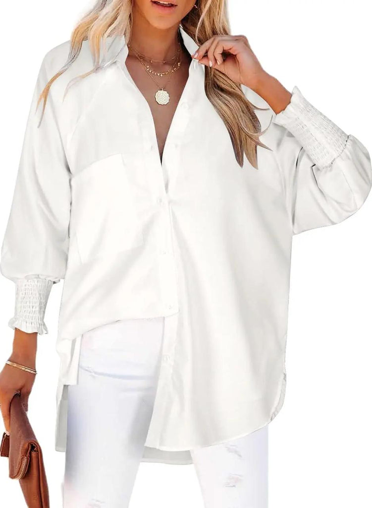 Women's Smocked Striped Boyfriend Shirt with Pocket