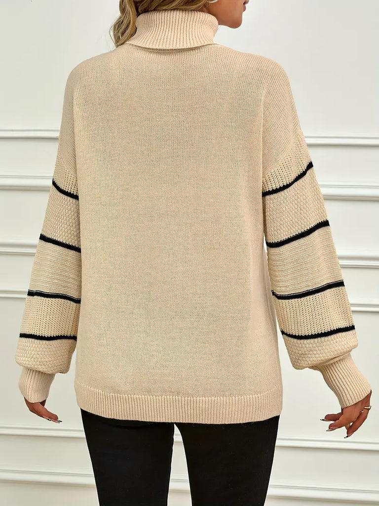 Women's Stripe Turtleneck Sweater – Casual Long Sleeve for Fall & Winter