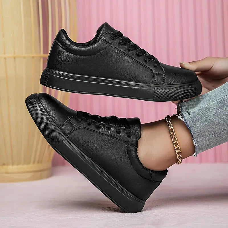 Women's Minimalist Lace-Up Black Sneakers