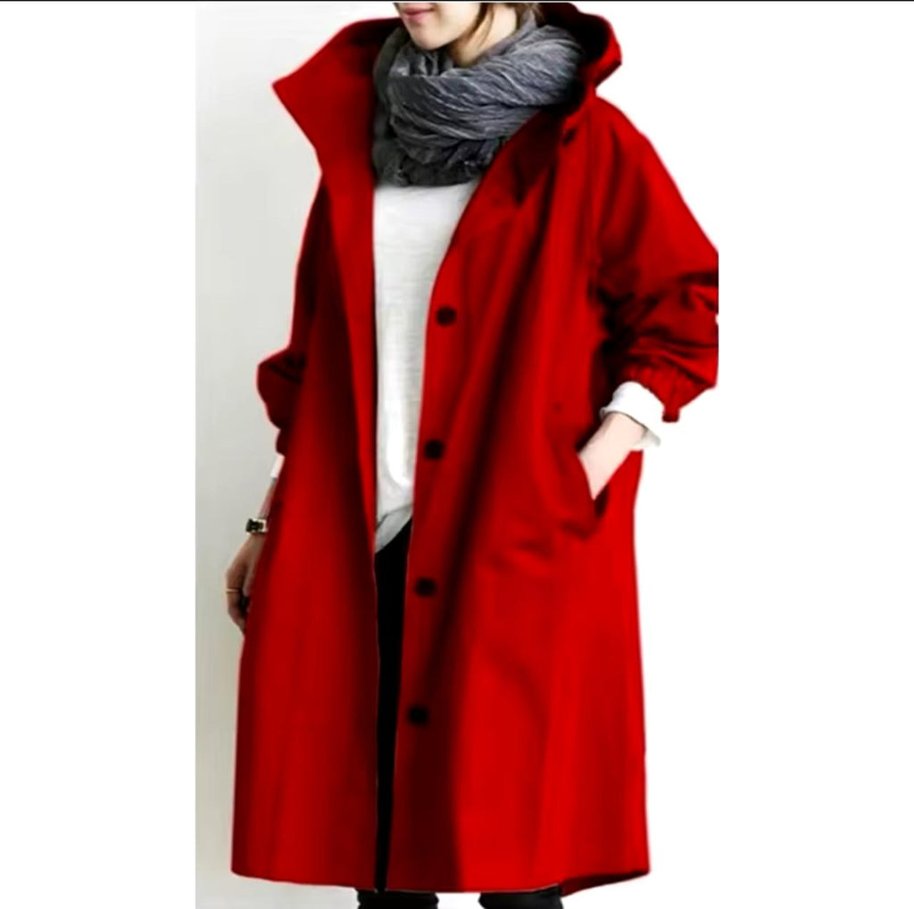 Women's Hooded Long Windbreaker Coat