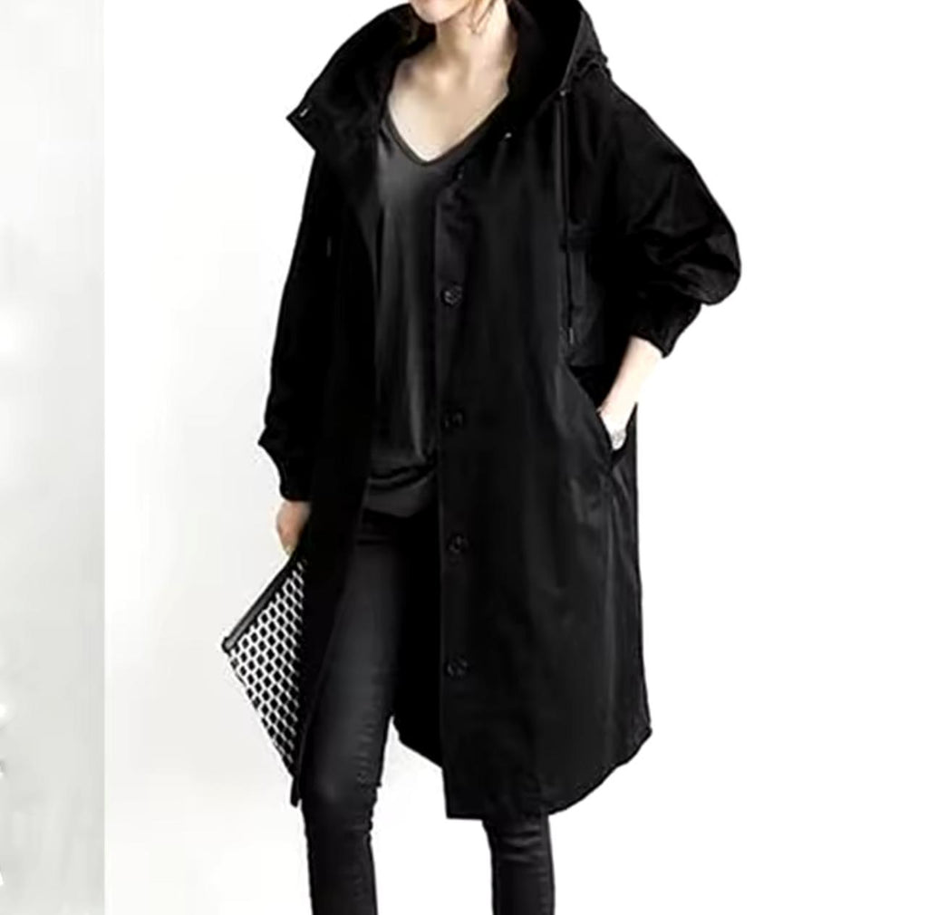 Women's Hooded Long Windbreaker Coat