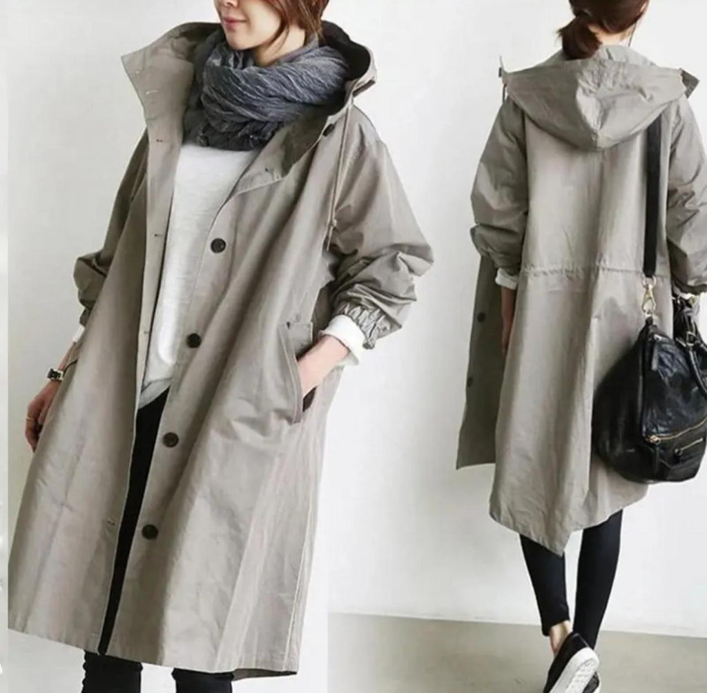 Women's Hooded Long Windbreaker Coat