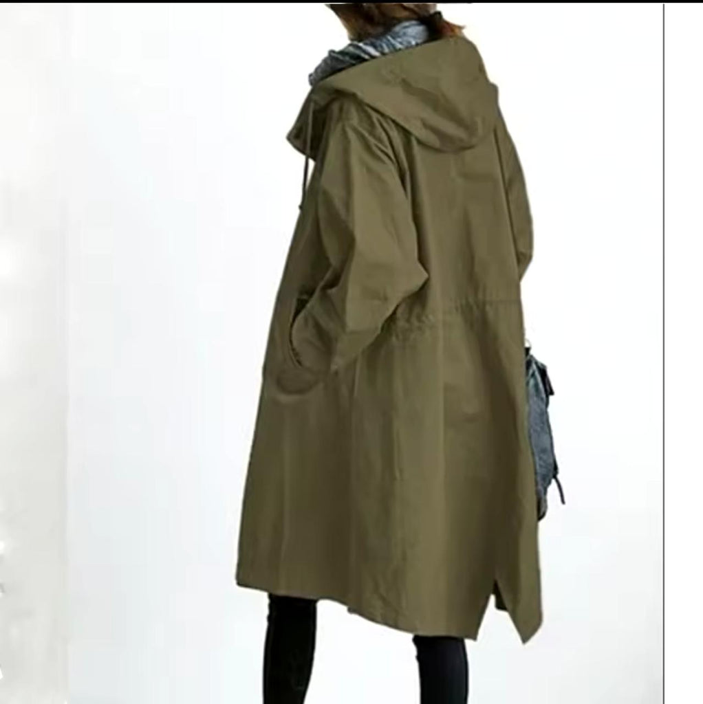 Women's Hooded Long Windbreaker Coat