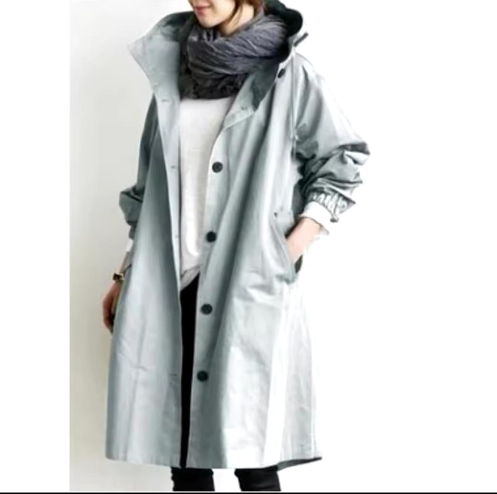 Women's Hooded Long Windbreaker Coat