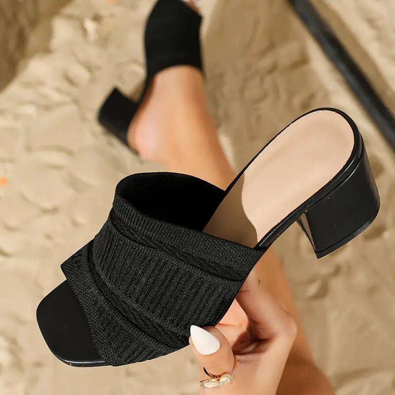 Knitted Chunky Heeled Sandals
