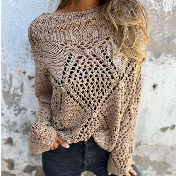 Hollow Out Round Neck Knitted Sweater