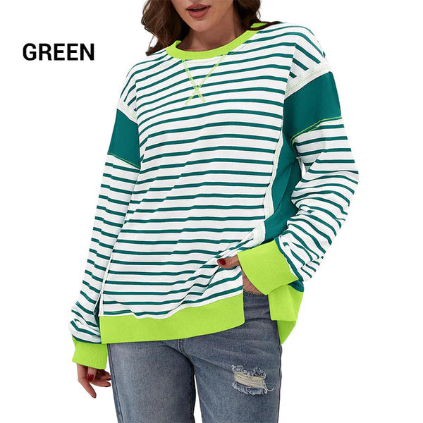 Stylish striped Color blocking tops with a round neckline