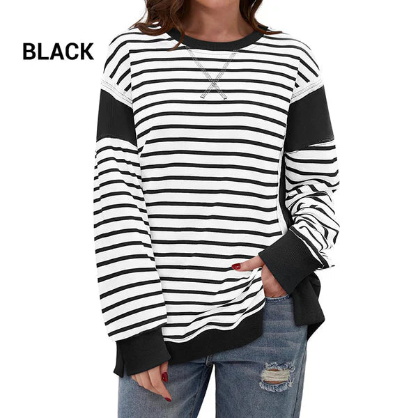 Stylish striped Color blocking tops with a round neckline