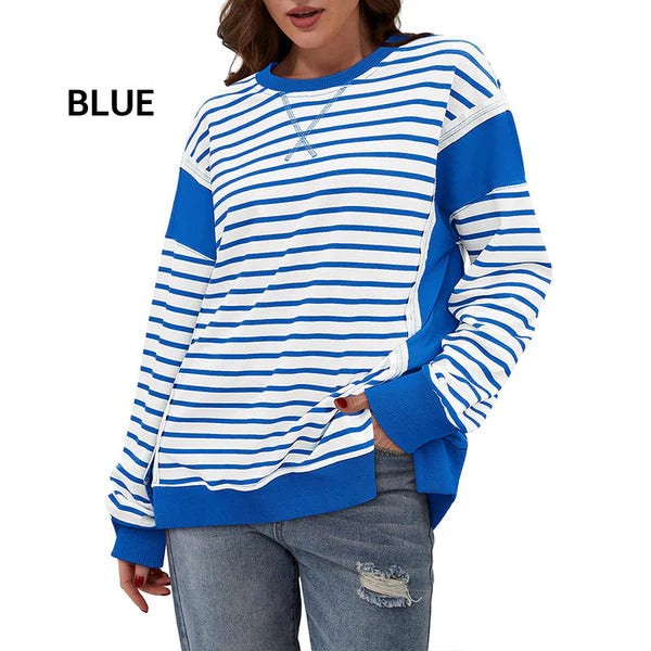 Stylish striped Color blocking tops with a round neckline