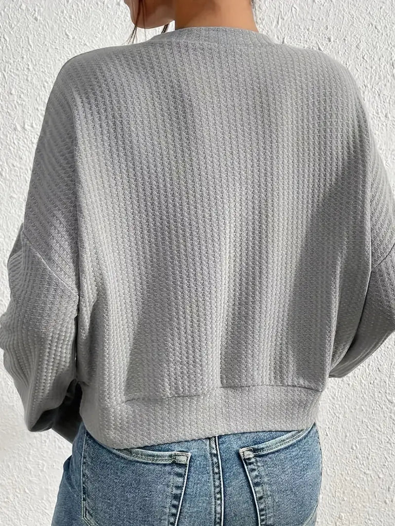 Waffle Knit Crew Neck Pullover Sweater