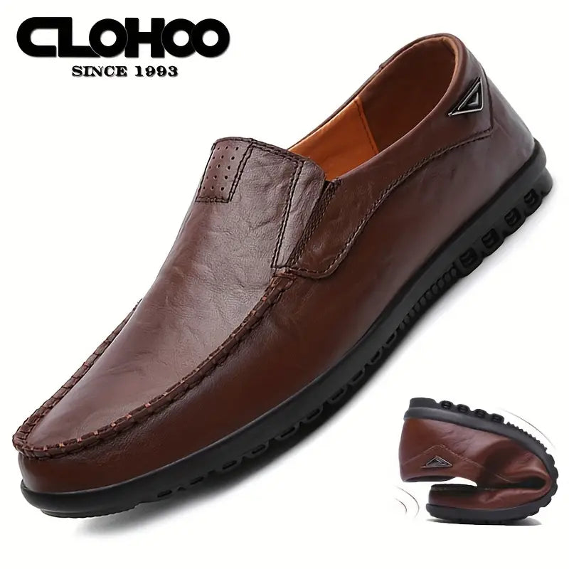 CLOHOO Men's Leather Loafers – Comfortable Non-Slip Dress Shoes for Office & Casual Wear