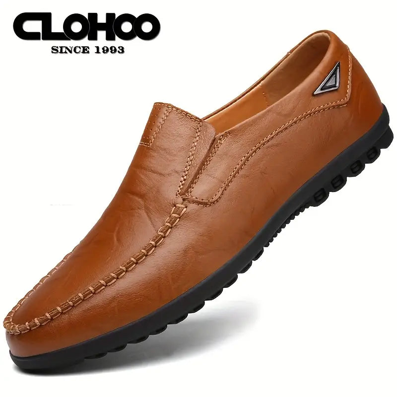 CLOHOO Men's Leather Loafers – Comfortable Non-Slip Dress Shoes for Office & Casual Wear