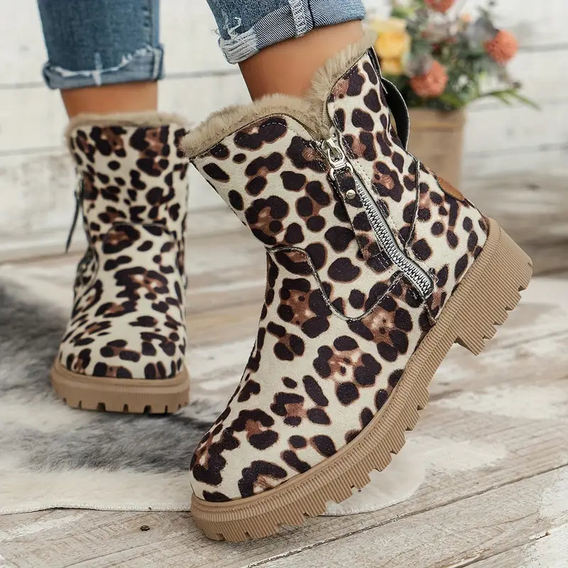 Women's Plush Lined Side Zipper Boots – Cozy Winter Short Boots