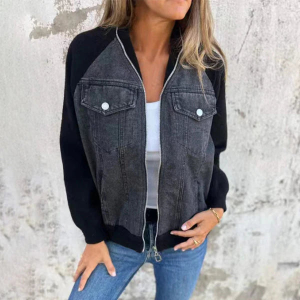 Zipper denim jacket for women