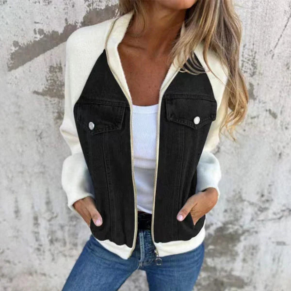 Zipper denim jacket for women