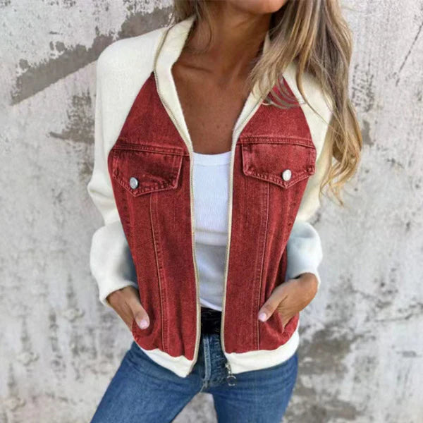 Zipper denim jacket for women