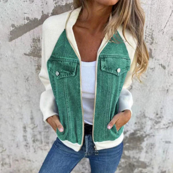 Zipper denim jacket for women