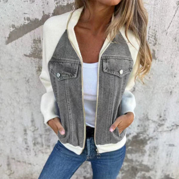 Zipper denim jacket for women