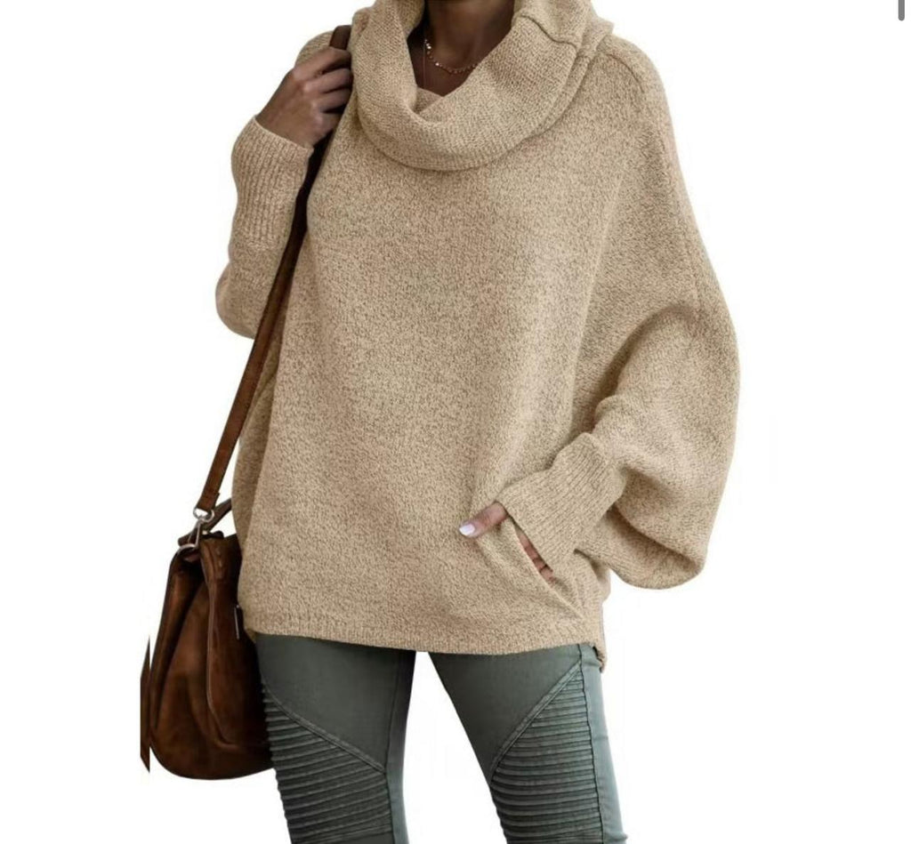 Women's Wide Sleeve Round Neck Pullover With Pockets