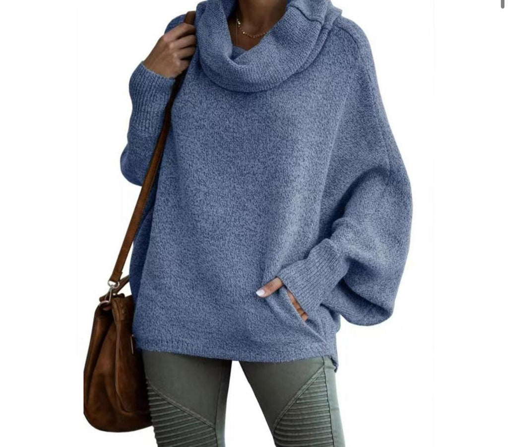 Women's Wide Sleeve Round Neck Pullover With Pockets