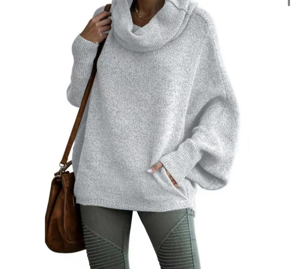 Women's Wide Sleeve Round Neck Pullover With Pockets