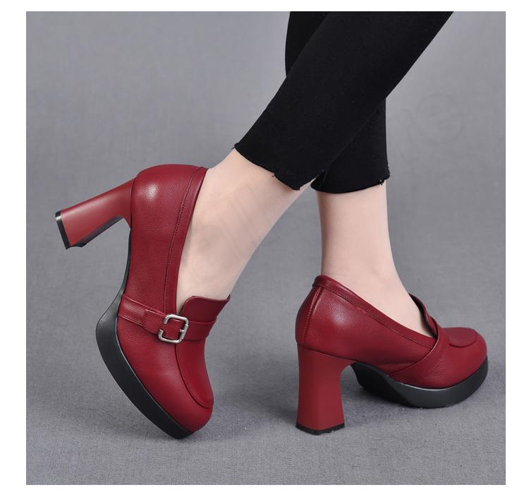 New Women's High Heeled Leather Shoes With Thick Soles