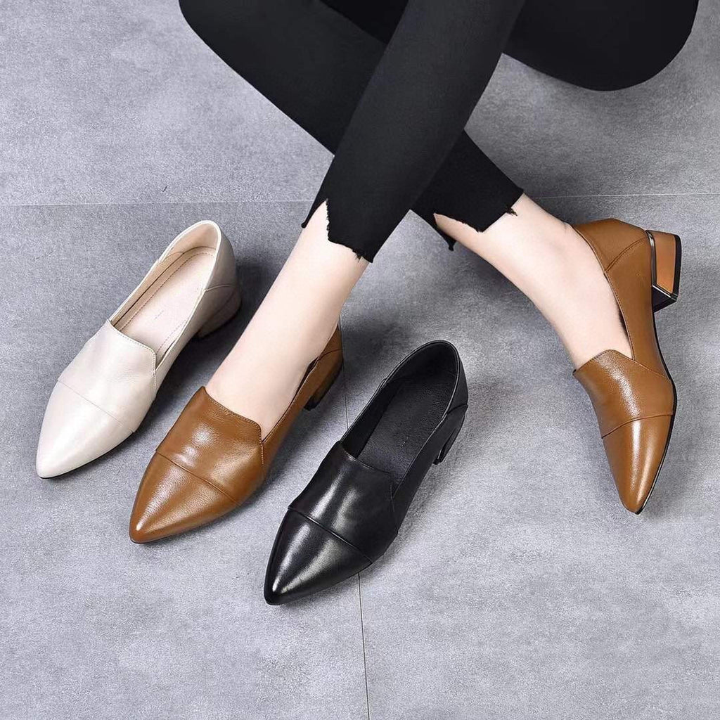 British Style Mid-heel Soft Leather Shoes