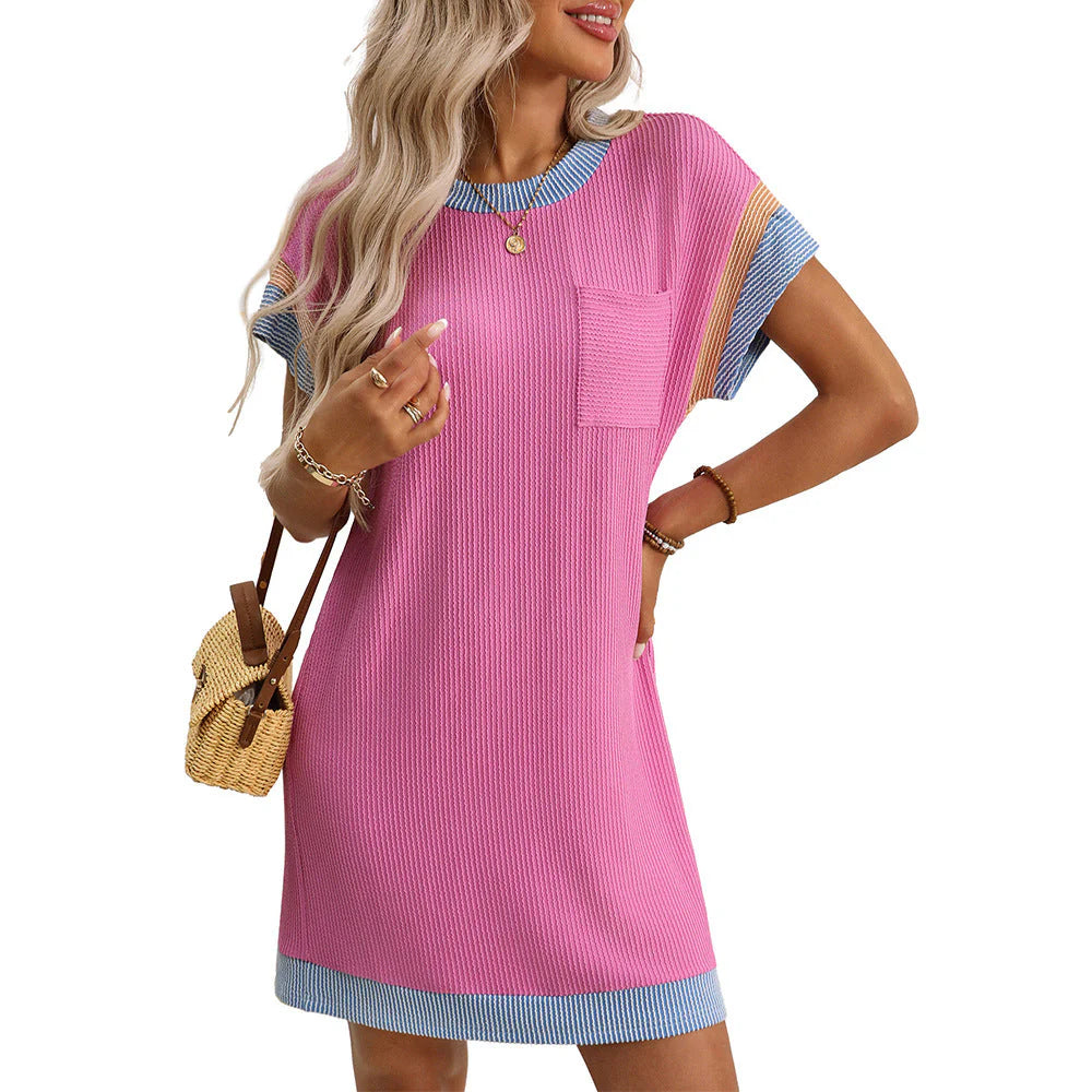 Women’s Lightweight Ribbed T Shirt Dress with Contrast Trim