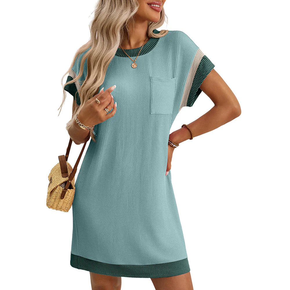 Women’s Lightweight Ribbed T Shirt Dress with Contrast Trim