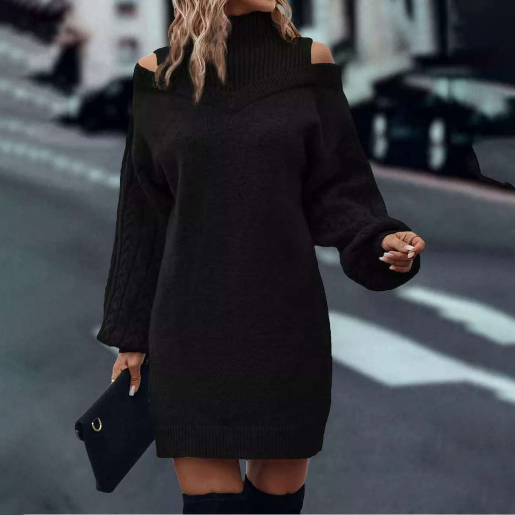 Women’s Mock-Neck Cold-Shoulder Cable Knit Dress