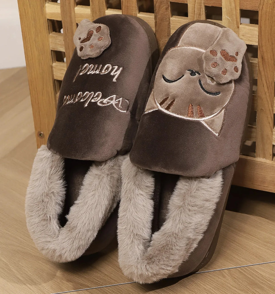 Women's lucky cat warm cotton slippers
