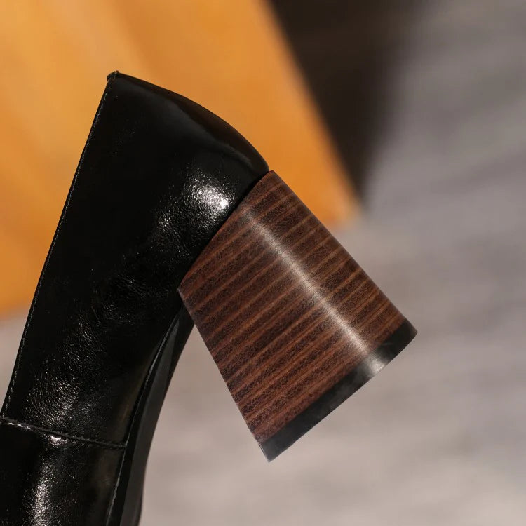 Women’s Genuine Leather Horsebit Block Heel Pumps