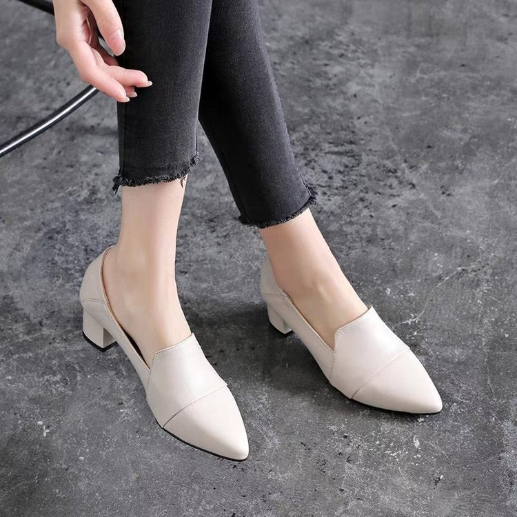 British Style Mid-heel Soft Leather Shoes