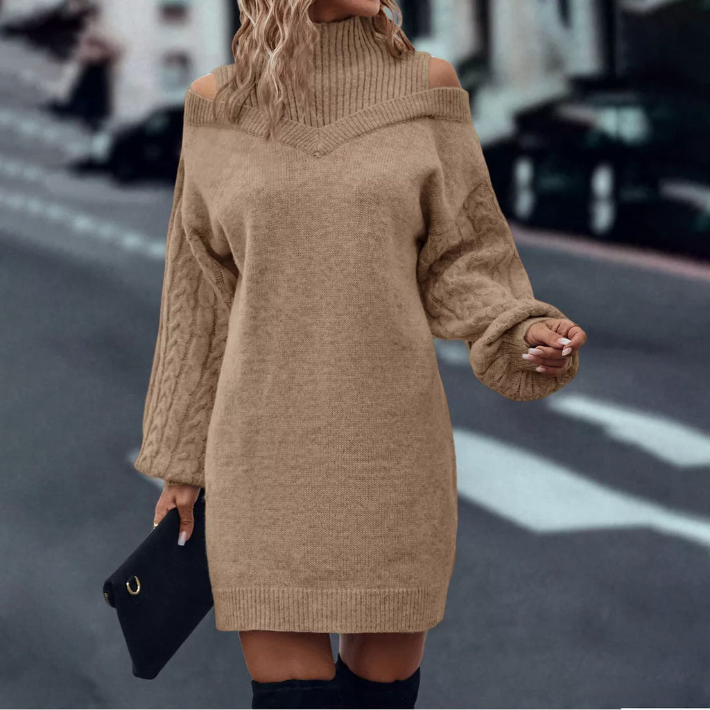 Women’s Mock-Neck Cold-Shoulder Cable Knit Dress
