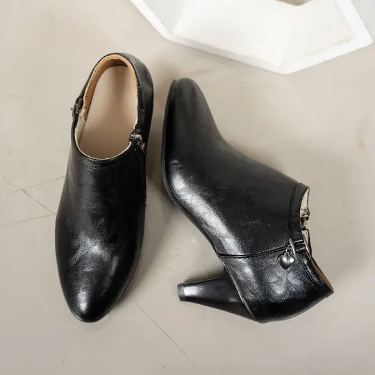 Women’s Pointed Toe Side-Zip Heeled Ankle Booties