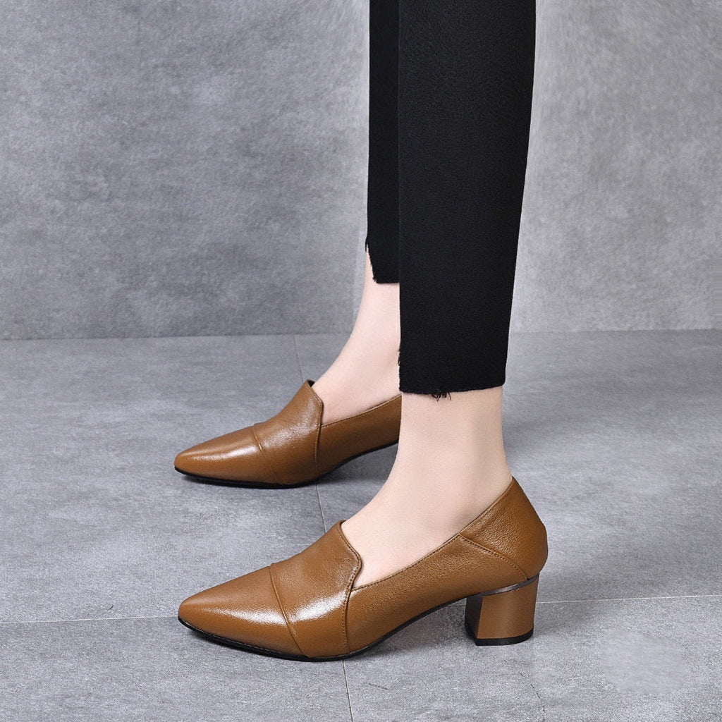 British Style Mid-heel Soft Leather Shoes