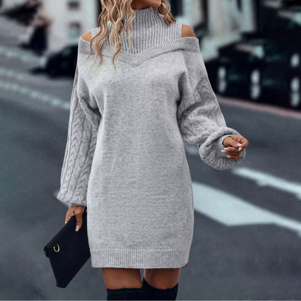 Women’s Mock-Neck Cold-Shoulder Cable Knit Dress