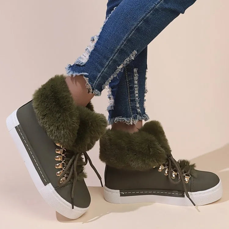 Women’s Winter Thick Wool Lace-Up Warm Boots