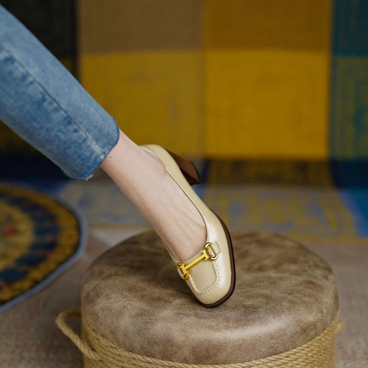 Women’s Genuine Leather Horsebit Block Heel Pumps