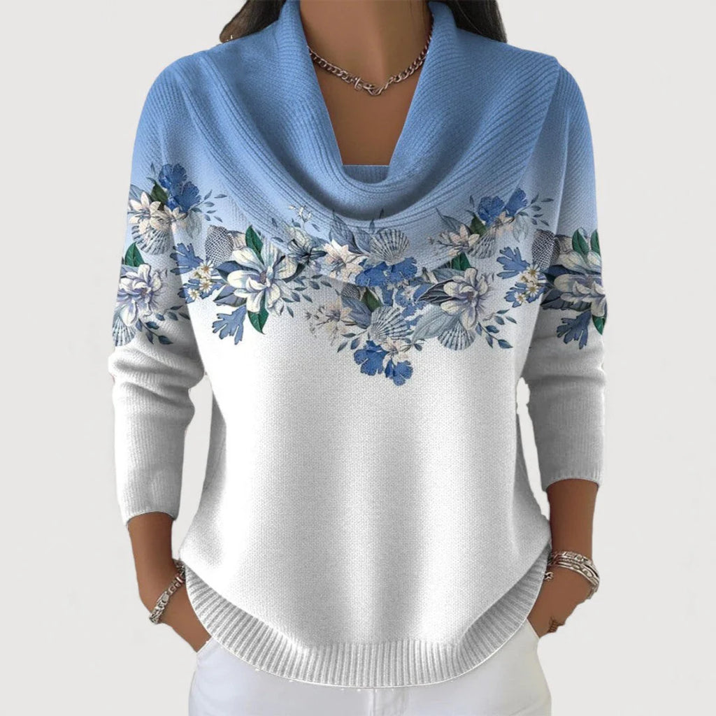 Women’s Floral Border Cowl Neck Jumper