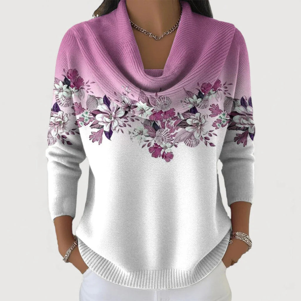 Women’s Floral Border Cowl Neck Jumper